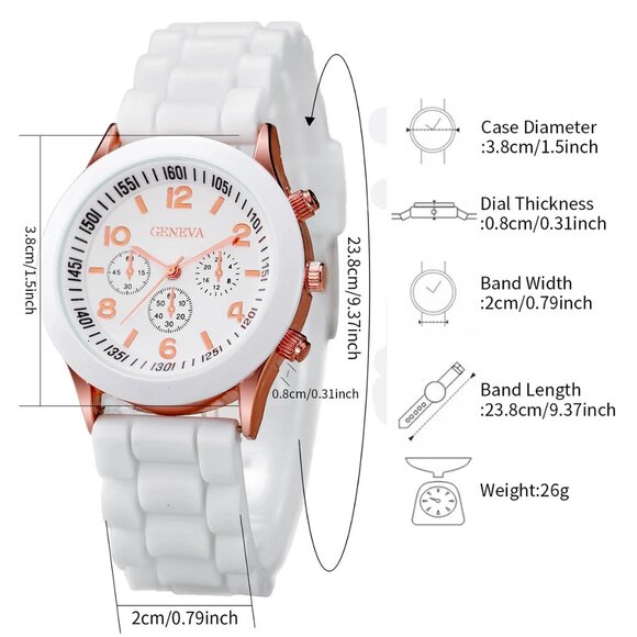 Geneva Couple Watches Silicone Band Quartz Magnetic Heart Beads Bracelets Set